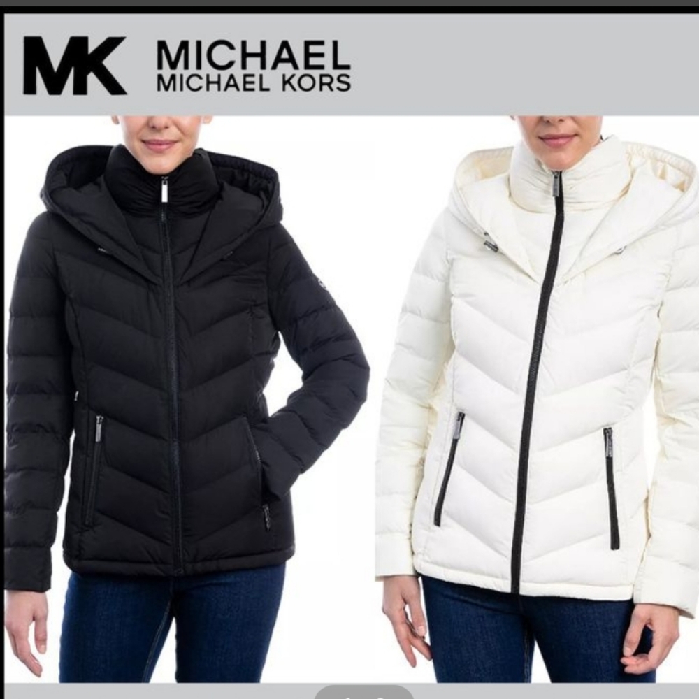 MICHAEL Michael Kors Brown Women's Hooded Down Puffer Coat, size L